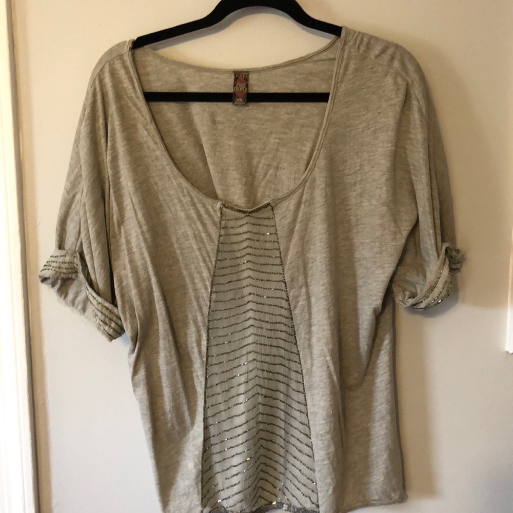 Free people gray top with sheer detail